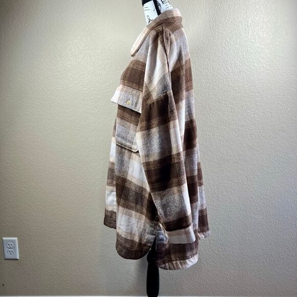 Banana Republic Brown Brushed Flannel Plaid Jacket Shacket  baddie size XXL - Picture 15 of 15
